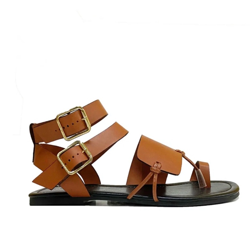 David Isaac DisToo - COZY Cognac - 7.5 Brown Leather Strappy Sandals